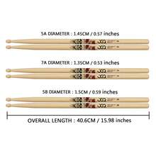 1 par de baquetas de madera de arce premium, baqueta de percusión de color natural de grado de interpretación, especificaciones 5A/7A/5B para adaptarse a diferentes escenarios de juego, agarre cómodo y sonido resonante, adecuado para todas las edades - color madera - Ver 8