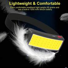 KENSUN قطعة واحدة ضوء فيضي COB LED قوي بقدرة عالية ، مصباح رأس قابل للشحن USB ببطارية مدمجة ، مصباح يدوي مضاد للماء قابل للحمل للمهام الخارجية ، ملحقات للصيد والتخييم