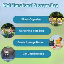 1 个带手柄的可折叠储物篮，容量 17 升，多口袋清洁盒，可清洗和折叠的清洁盒，用于清洁用品、毛巾，非常适合园艺、野餐、海滩、农贸市场、家庭和浴室存储