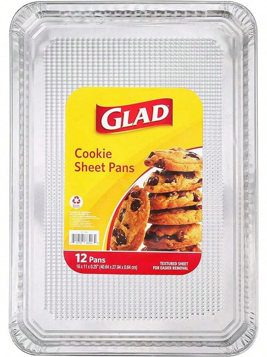 Glad Disposable Bakeware Aluminum Rectangular Cookie Sheets For Baking And Roasting, 12 Count-16" X 11" X 0.25" - Textured, Made From Aluminum - Baking Sheets, Baking Pans, Foil Cookie Sheet - Cookie Sheet Pans - View 1
