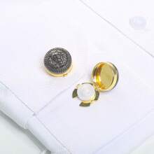 2 pièces/Sac Housse de bouton de chemise Boutons de manchette de costume de luxe pour hommes Accessoires de chemise Pince de col Tête de lion vintage Boîte de bouton en métal Bouton de manche Décoration de robe Cadeau de vacances pour femme