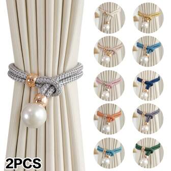2pcs Luxurious French Curtain Tiebacks With Faux Pearl Decorations - Adjustable And Stylish Curtain Holdbacks For Home Decor