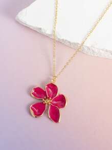 1 pieza Collar colgante de flor de 5 pétalos esmaltado de color blanco, rosa, rojo rosa, naranja elegante y personalizado, adecuado para uso diario y de vacaciones, gran regalo para amigos, primavera/verano