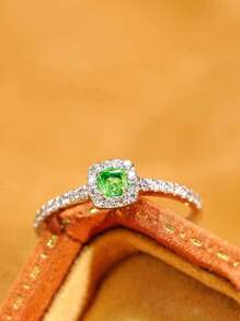 1pc S925 Sterling Silver Square Green Zirconia Elegant Retro Ring, Versatile For Women's Daily Wear, Holiday & Party Gift Jewelry
