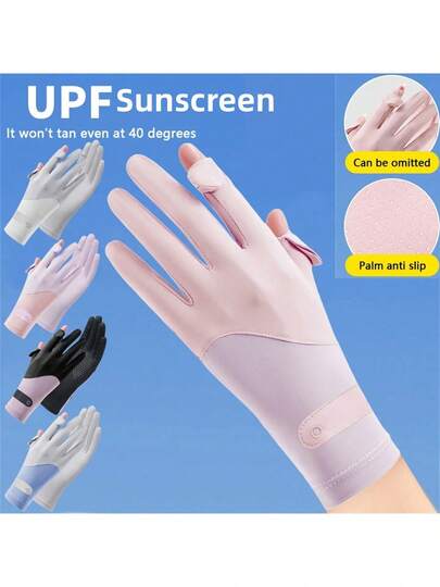 1 par de guantes de mujer transpirables de seda de hielo con protección UV, guantes sin dedos y finos para pantalla táctil, para conducir y montar, frescos y cómodos, regalo para novia/madre