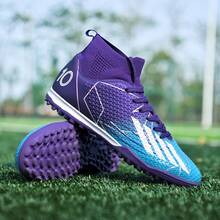 1 Pair Recommended New Youth Soccer Shoes, Rubber Cleats Anti-Slip High-Top All-Season Wear, Suitable For Daily Grass Soccer Training And Matches - Purple - View 4