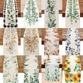 33x183cm 经典桉树叶桌布，适合春夏秋冬季节桉树桌旗，适用于节日厨房餐桌装饰、家庭聚会装饰