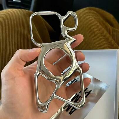 Hollow Electroplated Silver Magnetic Phone Case Compatible With Apple 16/15/14/13/12 Series Waterproof Shockproof Anti-Fall Scratch Resistant