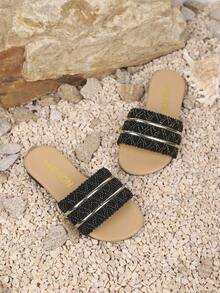 Girls' Outdoor Slippers Summer New Round Toe Decoration Design, Anti Slip And Durable, Fashionable And Generous, Children's Flat Bottomed Beach Slippers - Black - View 4