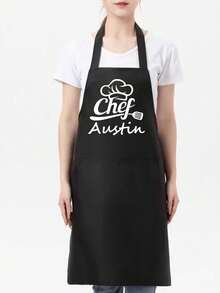 个性化厨师围裙，透气围裙，定制印花防油围裙，女士涤纶围裙，简约风格带口袋围裙，加厚腰围裙，时尚家务厨房家居工作服，厨房用品