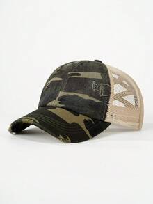 1pc Distressed Criss-Cross Meshy Ponytail Baseball Cap, Outdoor Adjustable Sun Ion Casual Hat For Boys And Girls, Suitable For Spring, Autumn, Travel, Beach - Washed Ripped Cross Ponytail Baseball Cap - View 14