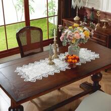 European Style Floral Lace Embroidered Polyester Table Runner - Woven Double Layer Shiny Satin Fabric, Festive Coffee Table Decor For Kitchen Dining, Indoor Outdoor Dinner Party Decoration, Ideal Gift