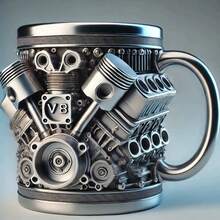 1pc V Engines Stainless Steel Cup, Resin Engine Design Mug - Multicolor - View 13
