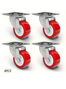 4pcs Heavy Duty Caster Wheels/Swivel Casters/Non-Braking Rotating Casters, Furniture Hardware, Red Color, Suitable For Industrial Furniture, Workbench, Hand Truck Casters (Red)
