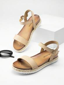 Women's Wedge Sandals Low Heel One-Strap Ankle Strap For Dress Vacation, Wedding,Beach Commuting Summer Flat Sandal   Apricot Shoes - 杏色 - 查看 7