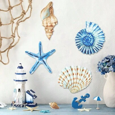 4 Pcs Beach Wall Decor Seashell Starfish Bathroom Decor Rustic Ocean Coastal Summer Themed Wall Art Gifts For Living Room Bathroom Bedroom Bedroom Decor Home Decor