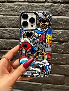 Car1pc 黑色轮子涂鸦创意 TPU 防震手机壳 适用于 16/15/14/13/12/11 Pro Max 及系列 防水防摔防刮 - 彩色 - 查看 3