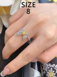 1pc S925 Sterling Silver Butterfly Design Elegant Vintage Women's Ring With Yellow Zirconia, Versatile For Everyday Wear, Suitable As Women's Gift, Jewelry