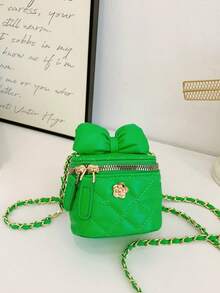 Miniature Bowknot Girl Fashionable Chain Strap Versatile Crossbody Bag - Green - View 3