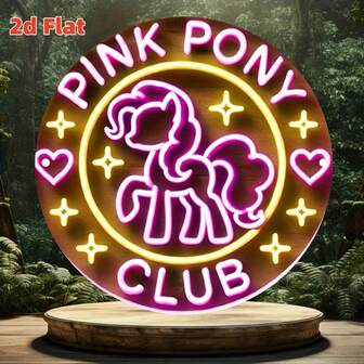 1pc 2D Flat, Pink Little Pony Club Metal Sign, 8 Inch Round Vintage Metal Plaque, Waterproof & Fade-Resistant, Suitable For Garage, Porch, Home, Cafe, Bar, Club Wall Decor, Ideal Home Decor, Pre-Drilled Holes, Random Hole Style