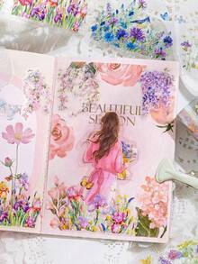 1 卷 2 米植物花卉形状和纸胶带，创意美学贴纸，DIY 装饰粘贴工艺品材料，节日礼物，个性化剪贴簿学校文具返校