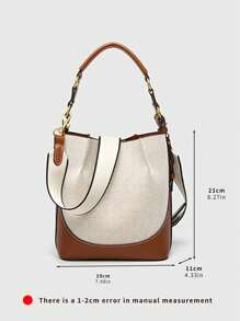 Bolso de cubo de lienzo con diseño de patchwork, bolso de mano de diseñador para mujer, bolso de lujo con correa de hombro ancha de piel de PU