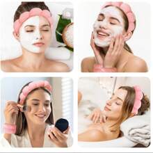1 pièce set (1 pièce bandeau + 2 serre-poignets) Bandeau de spa et serre-poignet pour le lavage du visage, chouchou doux en éponge pour les cosmétiques, bandeau et serre-poignet, couleur aléatoire