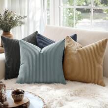 1/2 Pcs Decorative Pillow Cover, Deep Khaki Corduroy Striped Pattern, Decorative Throw Pillow Covers For Sofa, Office, Living Room