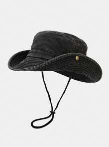 1pc Unisex Washed Bucket Hat With Rope Outdoor Men Sun Hats With UV Protection Wide Brim Foldable.Suitable For Fishing, Beach, Hiking, And Travel .Men's Sun Hat Summer Hat, Suitable For Summer Outdoor Activities Such As Hiking And Fishing