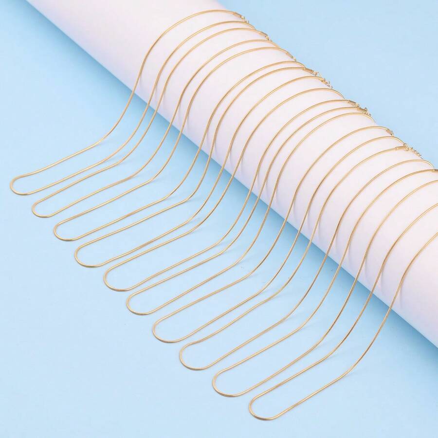 10pcs 0.9mm Stainless Steel Snake Chain Necklace For Women, Everyday Wear Matched With Pendant - Gold - View 1