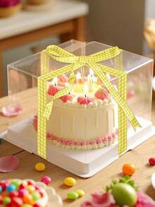 2pcs/1roll Yellow & White Plaid Ribbon, Bow Ribbon, Plaid Fabric Craft Ribbon Roll, Suitable For Wedding, Graduation Ceremony, Mother's Day, Father's Day, Hawaiian Party Decoration, Holiday Gift Packaging, Craft Decoration And More - Yellowish White - View 5