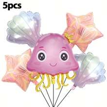 5pcs Sea Life Theme Foil Balloon Set, 3 Different Shapes (Jellyfish + Seashell + Starfish), Suitable For Decorating Ocean Party, Birthday, Event, Diving Party, Summer Party, Indoor Atmosphere, Fantasy Theme Party