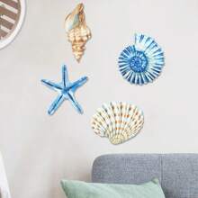 4 Peças Decoração de Parede de Praia, Concha, Estrela-do-mar, Decoração de Banheiro, Arte Rústica de Oceano Costeiro de Verão, Presentes para Sala de Estar, Banheiro, Quarto