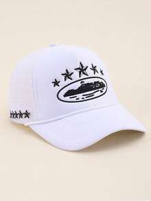 1pc Women's Five-Pointed Star Embroidered Trucker Hat, Fashion Baseball Cap With Mesh, Outdoor Sun Protection, Casual Spring Autumn Travel, Beach Holiday - Multicolor - View 11