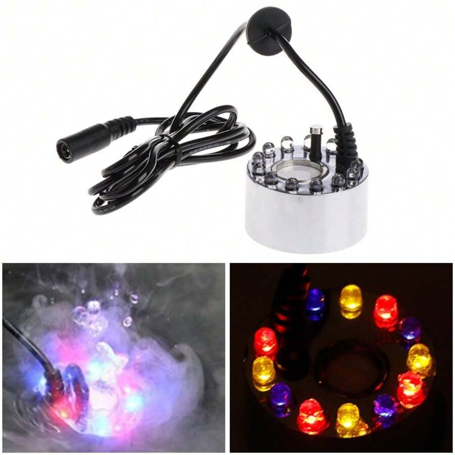 12 LED Ultrasonic Mist Maker With Light - Fogger For Water Fountain And Pond Decor