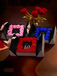 1 Pc Of Rose Fashion Creative Confession Romantic Jewelry Gift Box, Handmade Rose Accessories Gift Box, Can Be Matched With Various Jewelry. Does Not Contain Jewelry, The Gift Box Material Is Paper, Ins Style, Light Luxury, High-End, The Gift Box Is Suitable For Home Decoration, Wedding Gifts, Wedding Anniversary Gifts, Girlfriend Gifts, Mother's Day Gifts, Romantic Confession Girlfriend's High-End Gifts.