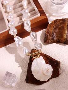 1 件白色巴洛克仿珍珠天然大贝壳吊坠项链，简约百搭的海滩珠宝，优雅大方的女士夏季配饰