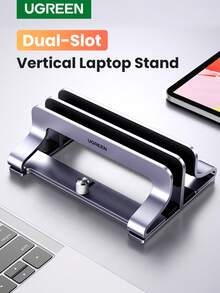UGREEN Dual Slot Vertical Laptop Stand Holder Adjustable Aluminum Alloy For 26mm Width Laptops And Tablet, Air 2020, Ipad Pro,Ipad Mini - Grey - View 2