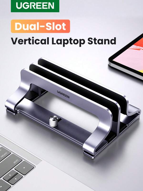 UGREEN UGREEN Dual Slot Vertical Laptop Stand Holder Adjustable Aluminum Alloy For 26mm Width Laptops And Tablet, Air 2020, Ipad Pro,Ipad Mini