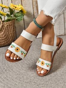 Dép xăng đan đế bằng bản rộng dành cho nữ, quai thun co giãn thời trang, thoải mái, rộng rãi, thích hợp đi biển, đa năng và nhẹ, phù hợp cho mặc hàng ngày mùa hè, dự tiệc và các hoạt động ngoài trời. - trắng - Xem 2