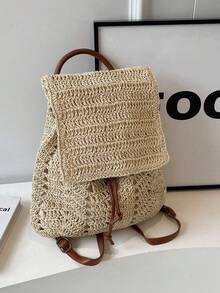 New Fashionable Design High-Quality Drawstring Woven Fabric Chic Shoulder/Crossbody/Backpack, School Backpack - Beige - View 7