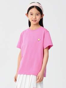 Balabala 青少年女孩快乾棉T恤，男孩和女孩夏季T恤 - 玫紅 - 查看 2