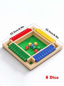 Juego de Cierra la Caja de madera (2-4 jugadores) - Tablero grande de 4 lados, 8 dados, reglas - Juego de suma divertido para todas las edades