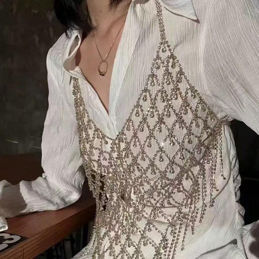 Fashionable Sexy Hollow Tassel Body Chain Crop Top, Shiny Body Chain Top Suitable For Women For Daily Wear Or Party - Body Chain - View 1