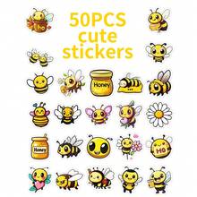 50入蜜蜂美學貼紙禮品，愛心昆蟲塗鴉貼紙，趣味蜜蜂觀察標籤，剪貼簿裝飾貼紙，乙烯基防水貼紙，適用於水壺、吉他、行李箱、手機、手機殼、筆記型電腦、滑板、禮物 - 彩色 - 查看 7