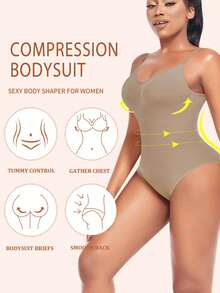 Slimming Bodysuit Shapewear For Women Tummy Control Sculpting Seamless Body Shaper - Beige - View 4