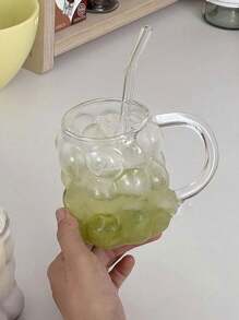 1pc Grape Glass Mug, Creative Ins Style Coffee Cup, Heat Resistant High Boron Glass Milk & Latte Cup, Water & Juice Cup With Handle