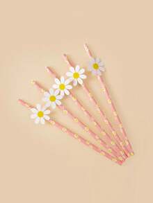 20pcs/Pack Daisy Flower Straw Decoration Card, Cartoon Cute Straws For Summer Theme Children's Birthday Party Dessert - Multicolor - View 8
