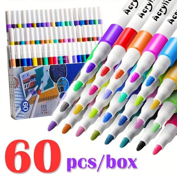60 colores de marcadores a base de agua, inodoros, adecuados para rocas, piedras, vidrio, huevos de Pascua, madera y telas - colores vibrantes para proyectos creativos, artes y manualidades | Colores vibrantes | Pintura de secado rápido, vuelta al colegio
