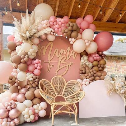 142pcs Bohemian Style Balloon Arch Garland Set With Pink Chocolate Ivory White Gold Metal Rose Gold Balloons, Suitable For Baby Shower, Birthday, Bridal Shower, Valentine's Day, Wedding And Anniversary Parties